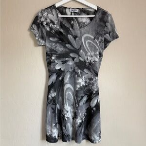 Halla Y2K Women's Black and Gray Floral Swirl Print Mini Dress 90s 2000s